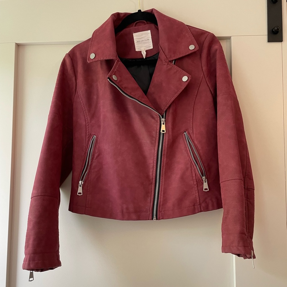 Avec les Filles Faux leather jacket burgundy